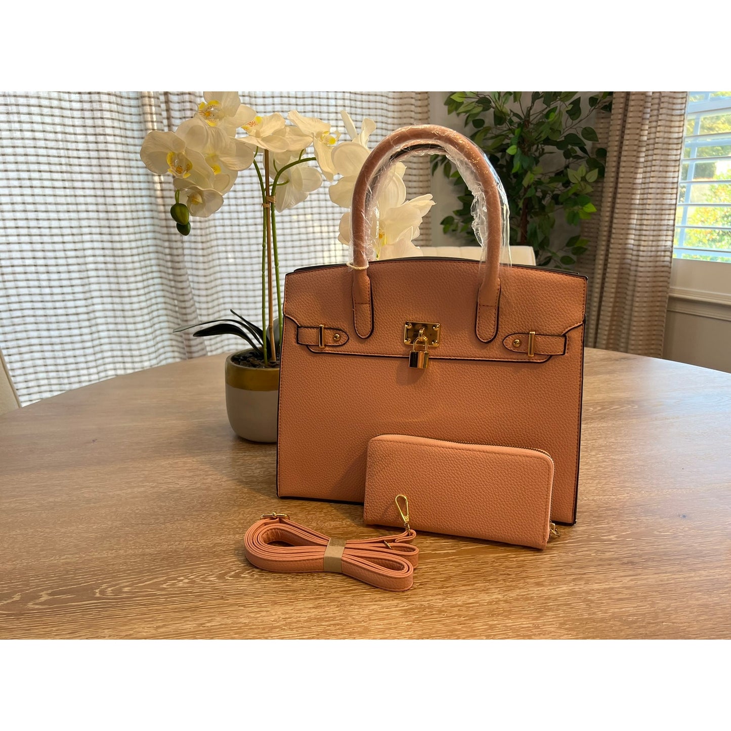 Women's Pink 2 in 1 Monogram Structured Satchel and Wallet