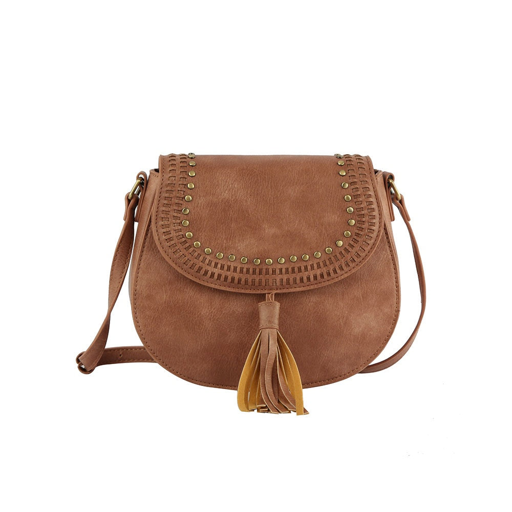 Women's Crossbody Handbag Nude/Mauve Adjustable Strap Zip Closure