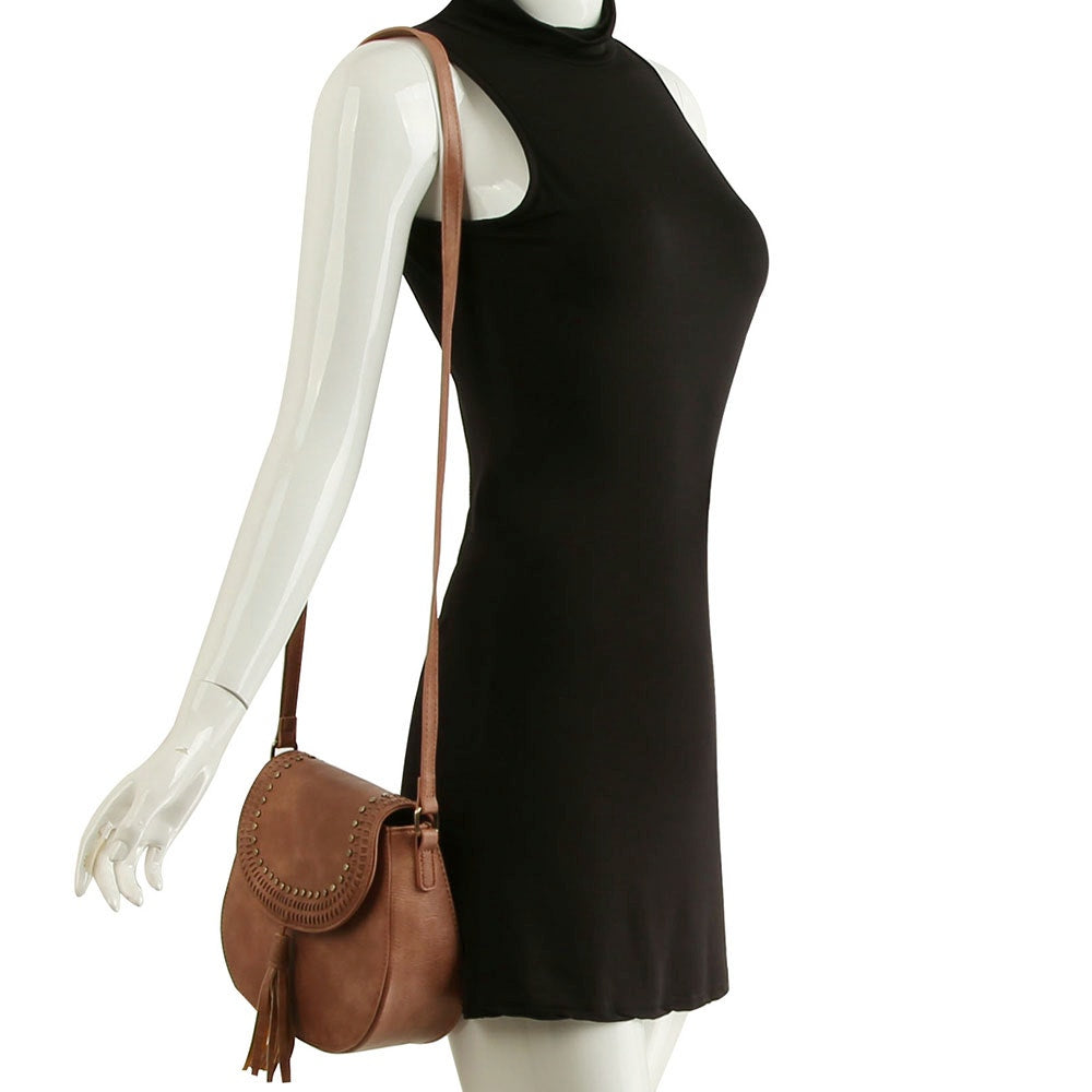 Women's Crossbody Handbag Nude/Mauve Adjustable Strap Zip Closure