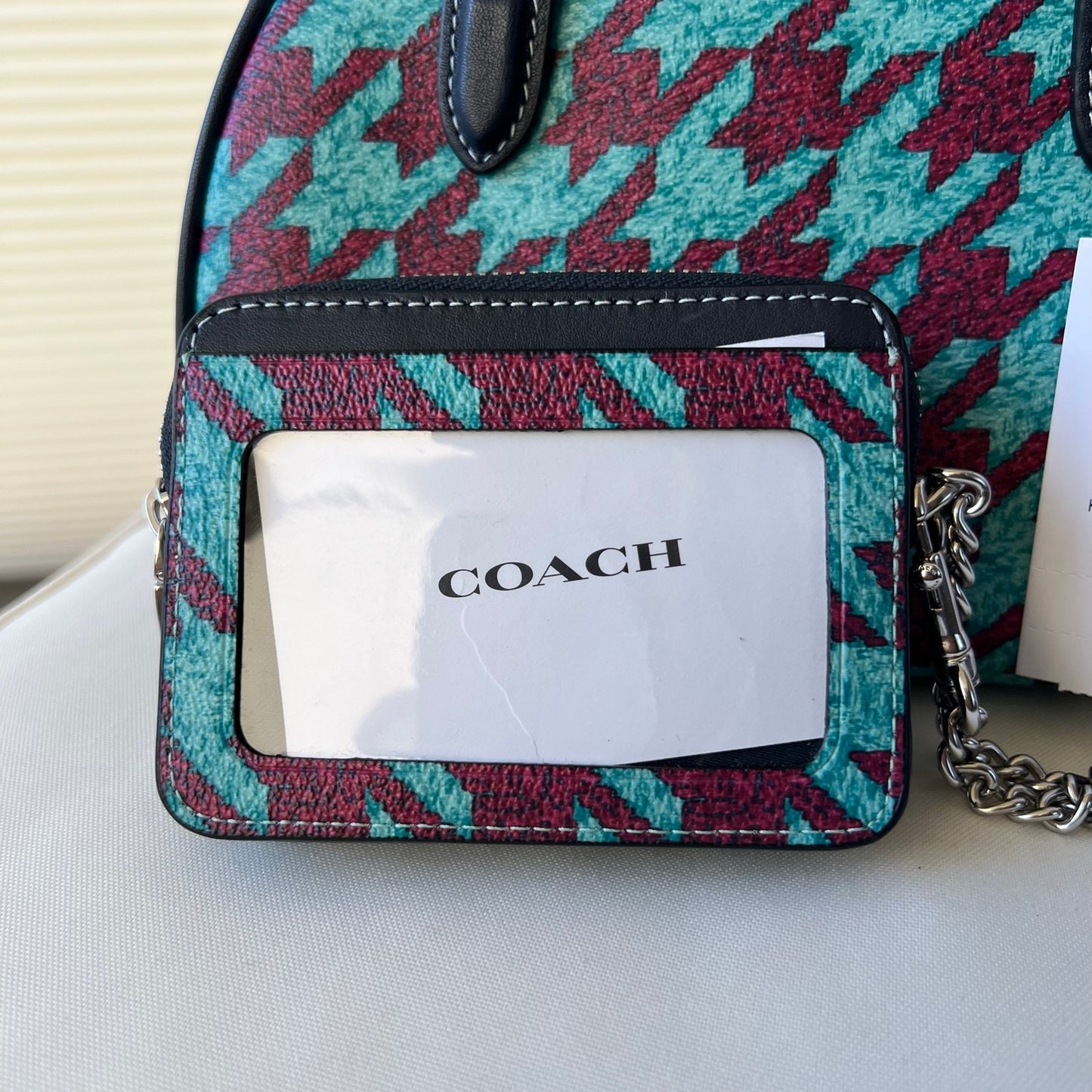 COACH Sydney Satchel With Houndstooth Print with Zip Card Wallet