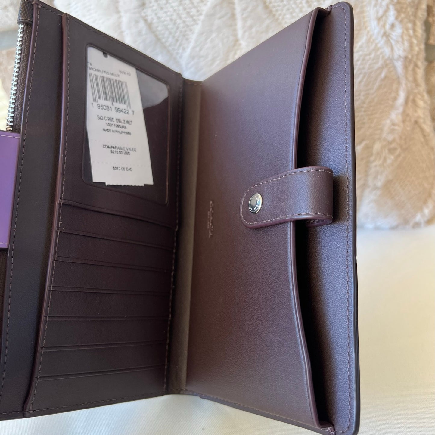 COACH Phone Wallet In Colorblock Signature Canvas BROWN/IRIS