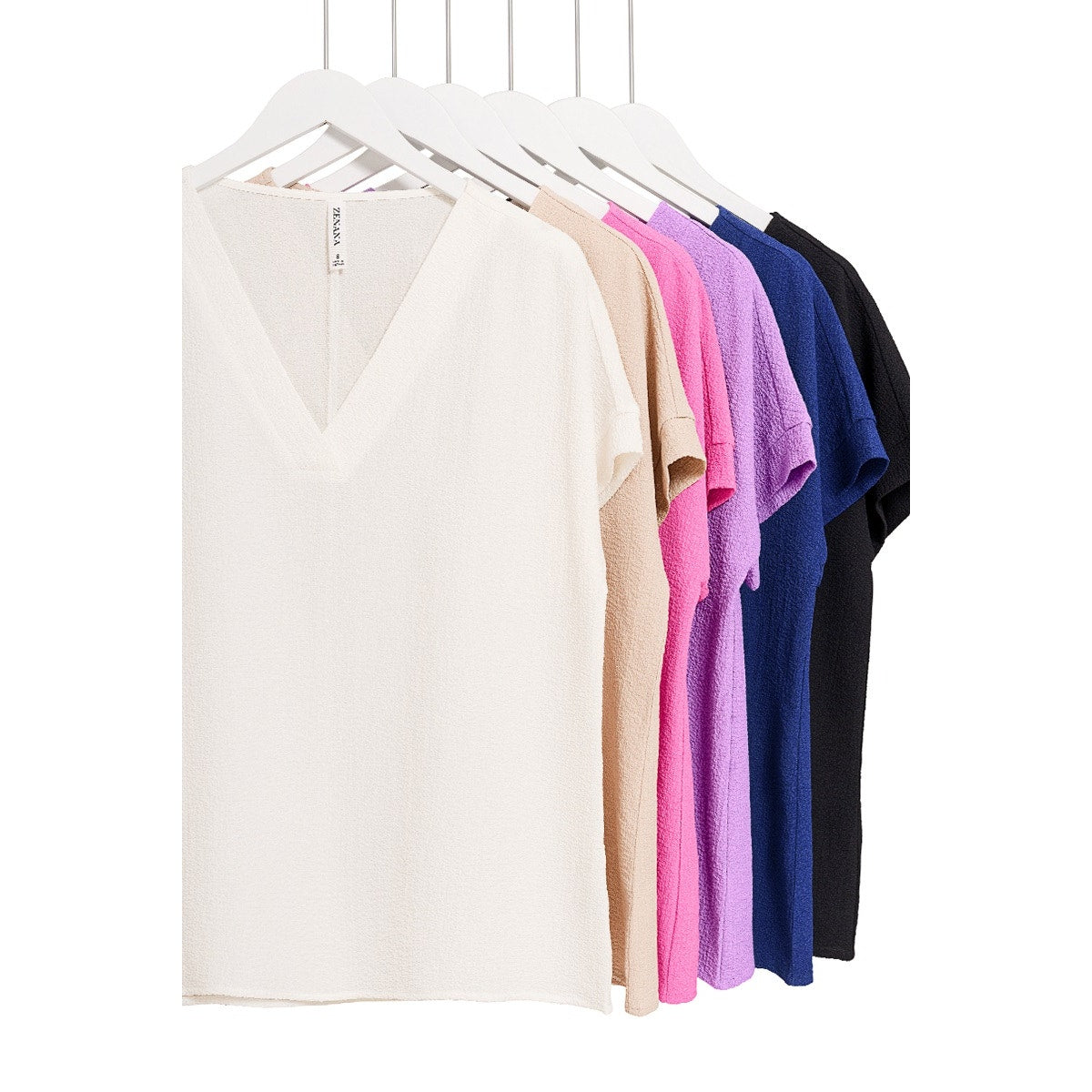WOMEN'S WOVEN BUBBLE AIRFLOW V-NECK SHORT SLEEVE TOP