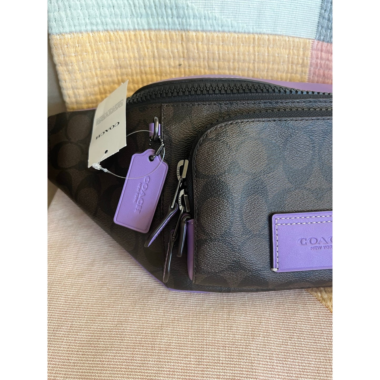 Coach Monogram Fanny Pack/Track Belt Bag Purple and Brown