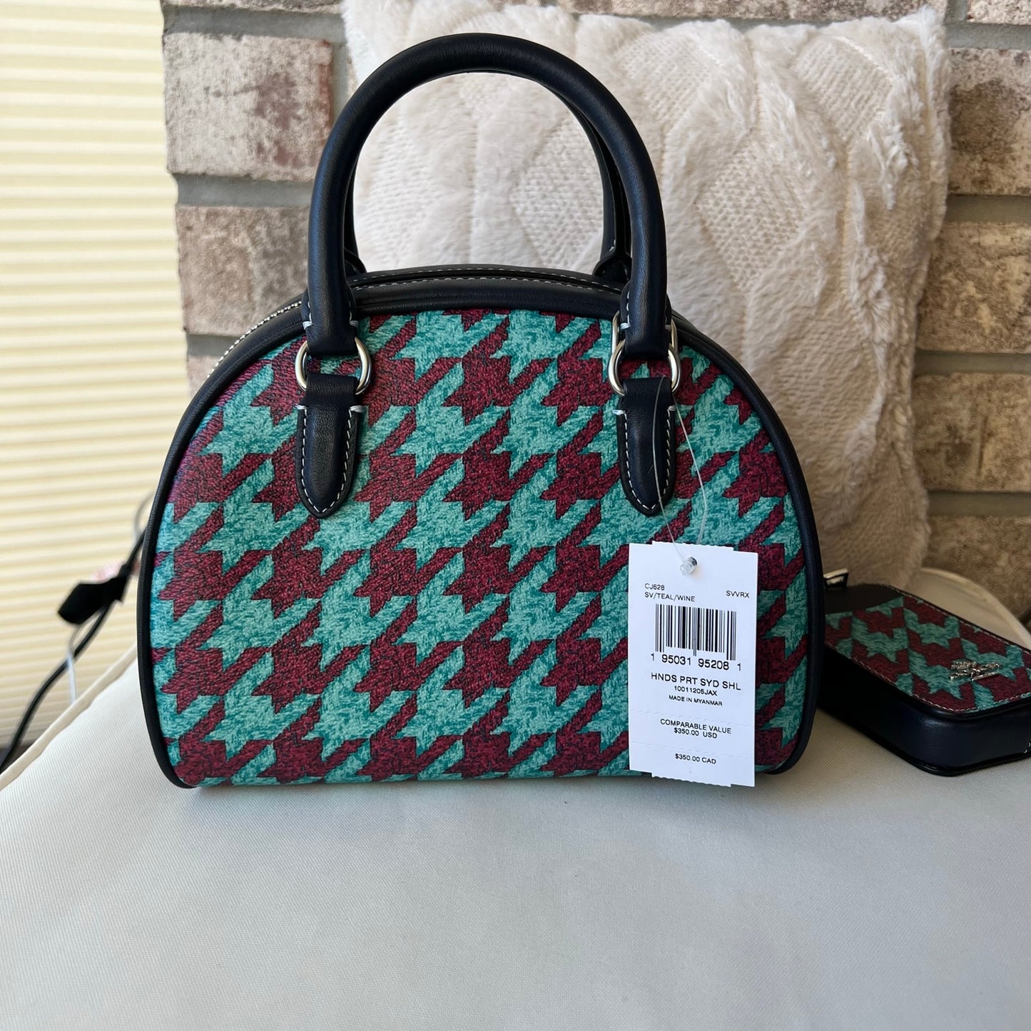 COACH Sydney Satchel With Houndstooth Print with Zip Card Wallet