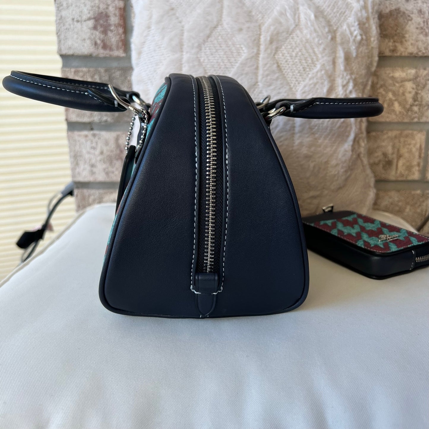 COACH Sydney Satchel With Houndstooth Print with Zip Card Wallet