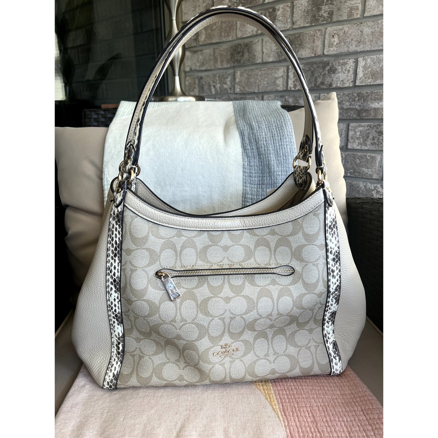 Coach Kristy Shoulder Bag In Colorblock Signature Canvas Beige