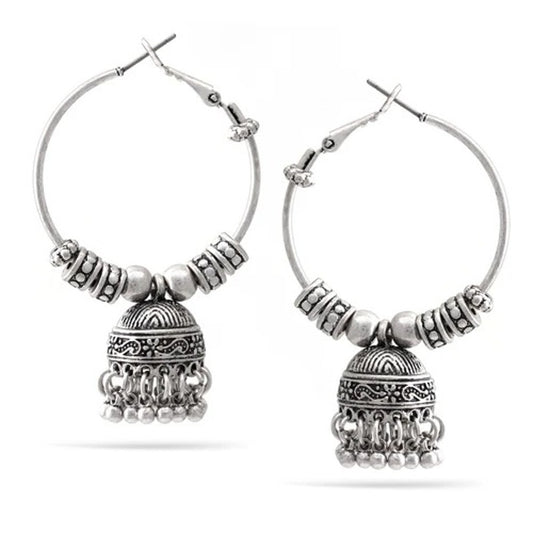 WOMEN'S FASHION SILVER DOGRA JHUMKA CHANDELIER HOOP EARRINGS