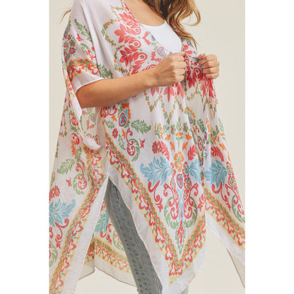 WOMEN'S BOHEMIAN PRINT KIMONO BEIGE CORAL