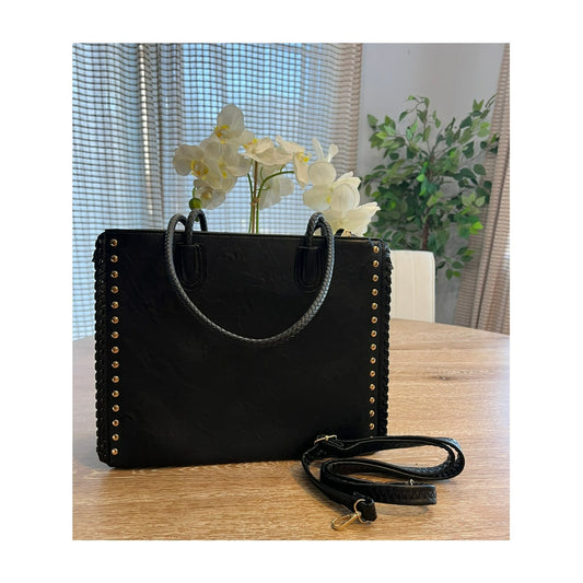 WOMEN'S TOTE DOUBLE HANDLE ZIP CLOSURE BLACK