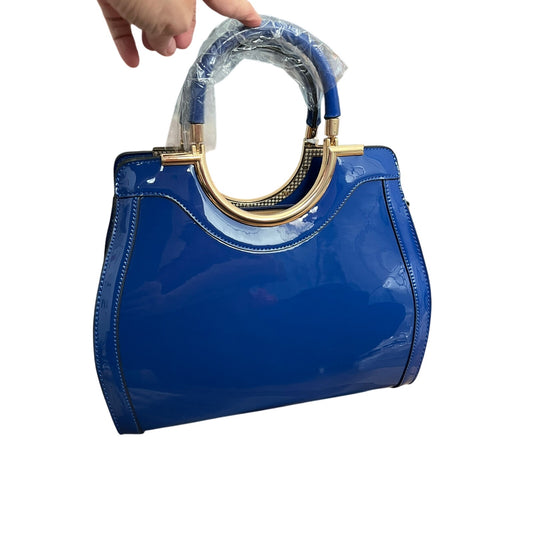 WOMEN'S TOP HANDLE PATENT ROYAL BLUE AND GOLD TONE HANDBAG NWT