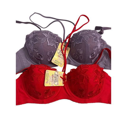 LOT OF 2 WOMEN PADDED LACE BRA SIZE 32B RED LILAC
