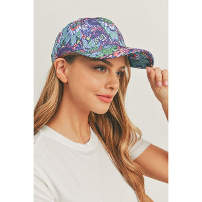 Women's Purple Floral and Paisley Print Baseball Cap