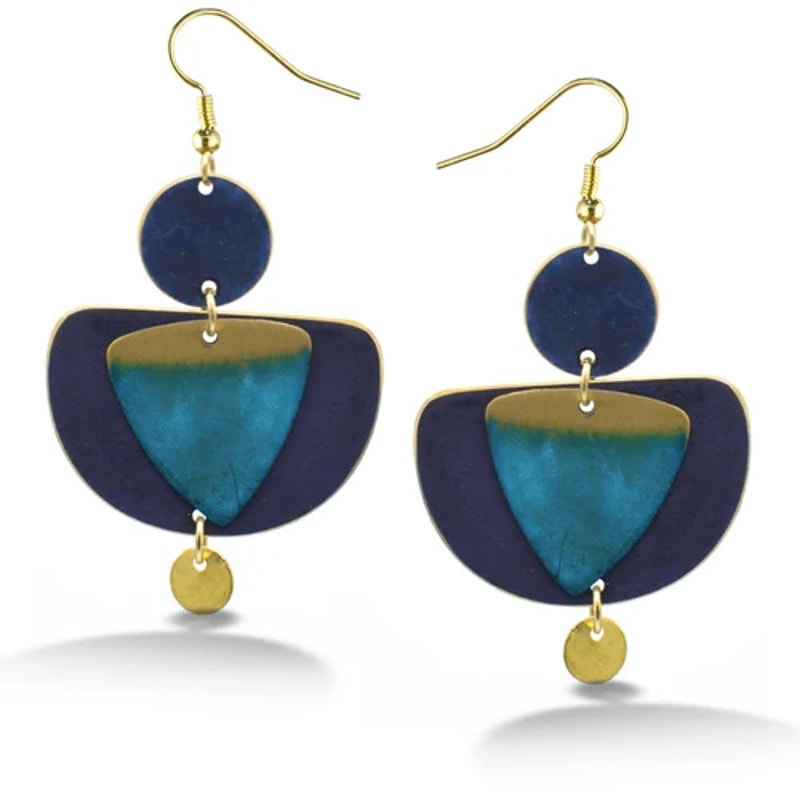 FASHION GOLD TONE TURQUOISE BLUE PATINA DROP EARRINGS