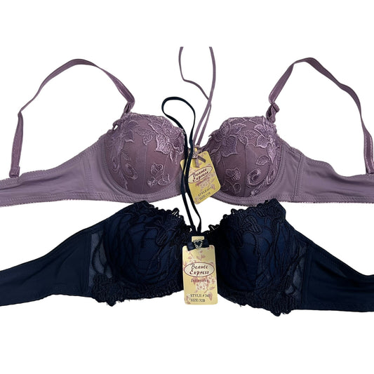 LOT OF 2 WOMEN'S SEXY LACE PADDED BRAS 32B BLUE LILAC NWT