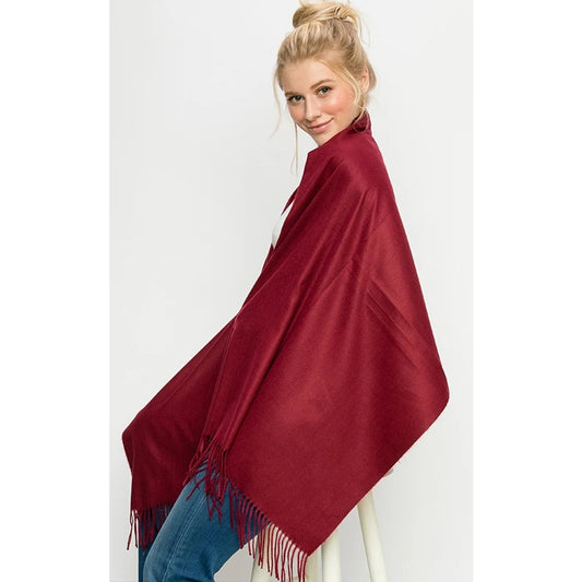 WOMEN BURGUNDY ULTRA SOFT THICK CASHMERE BLEND SHAWL SCARF