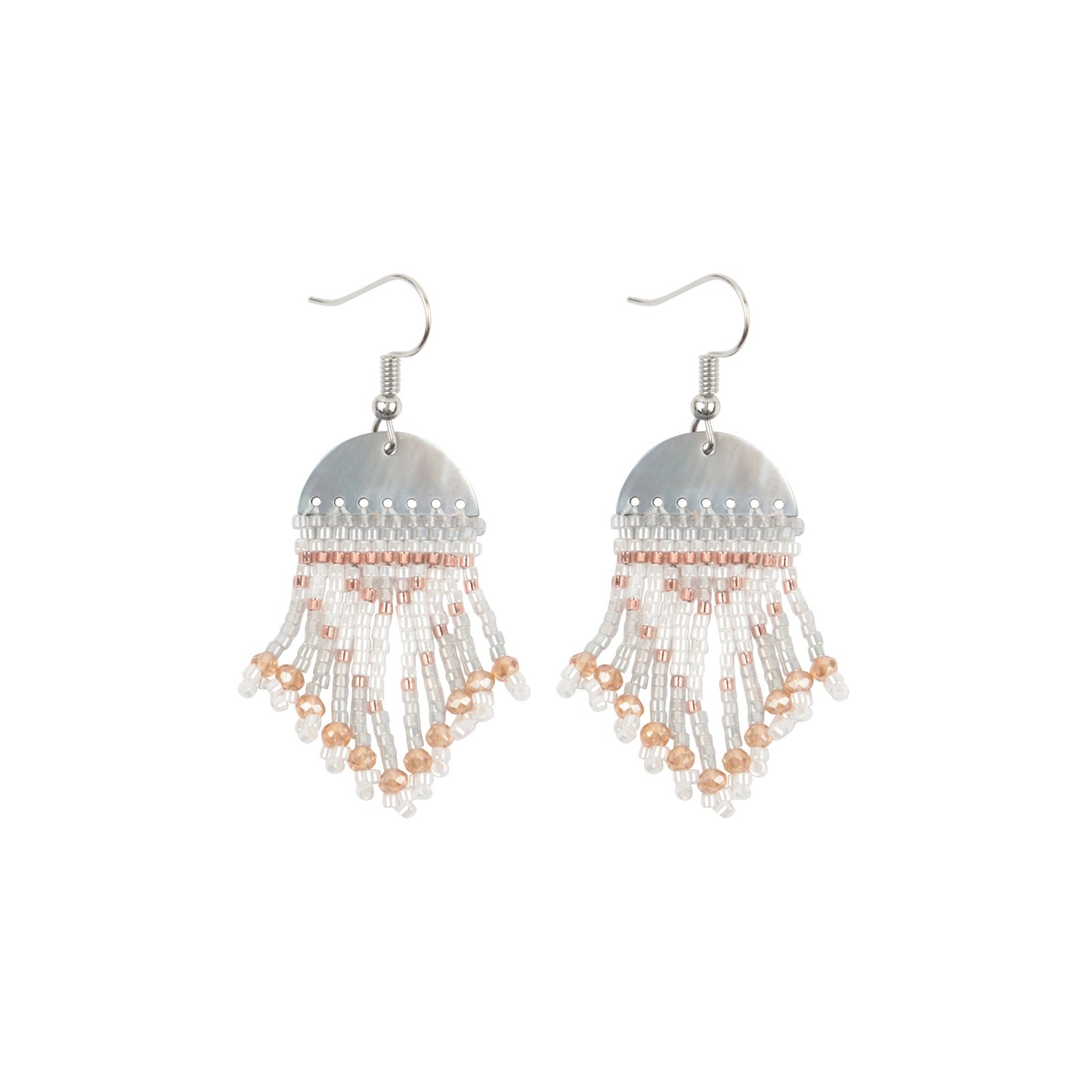 BOHO GEOMETRIC SEED BEADS FRINGE DANGLE HOOK EARRINGS-NATURAL