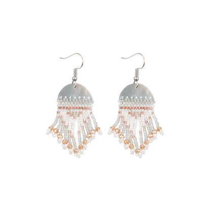 BOHO GEOMETRIC SEED BEADS FRINGE DANGLE HOOK EARRINGS-NATURAL