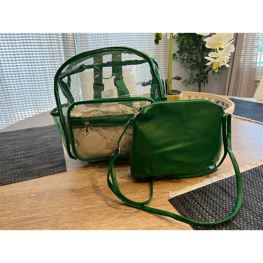 GREEN TRANSPARENT BACKPACK 2 IN 1 WITH CROSSBODY