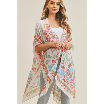 WOMEN'S BOHEMIAN PRINT KIMONO BEIGE CORAL