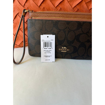 COACH Double Zip Wallet In Signature Canvas BROWN/REDWOOD
