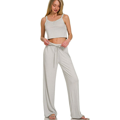 Stylish Women's Crop Top & Wide Drawstring Wide Leg Pants