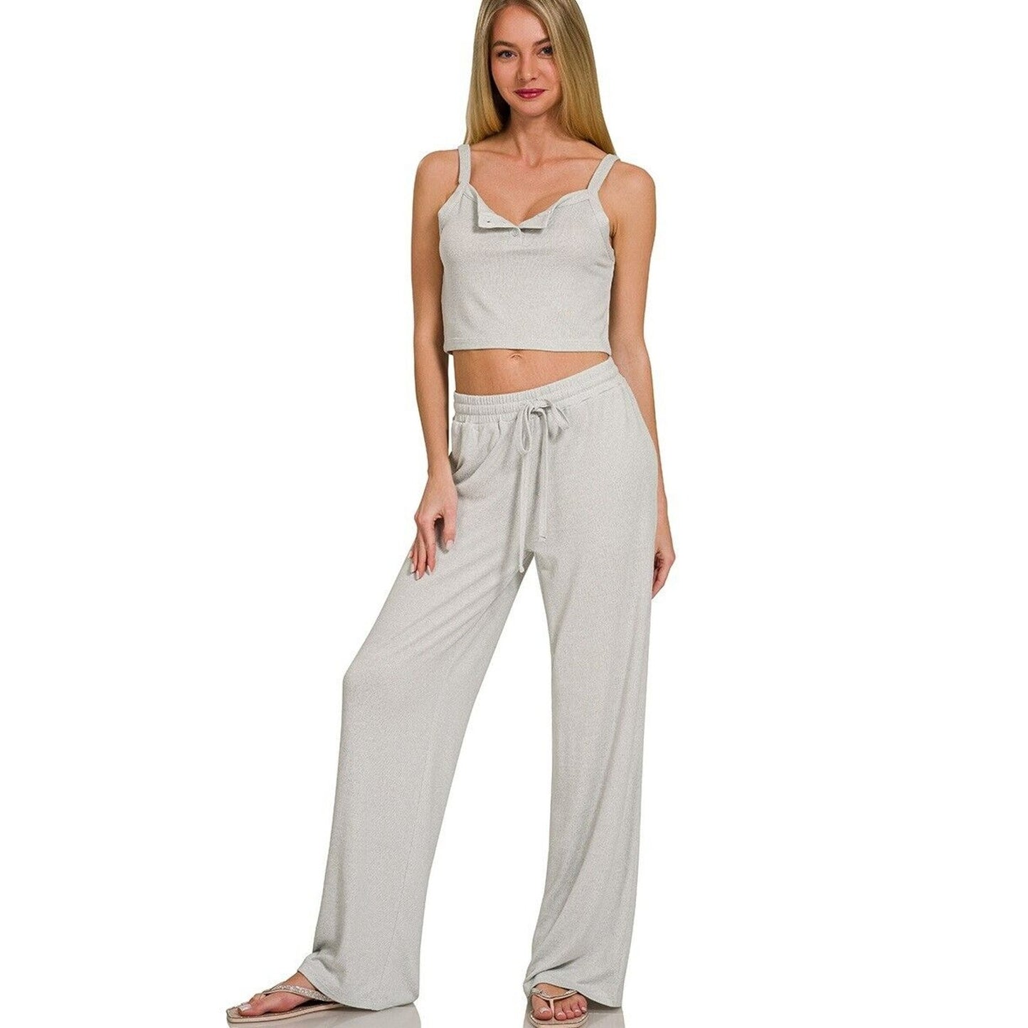 Stylish Women's Crop Top & Wide Drawstring Wide Leg Pants