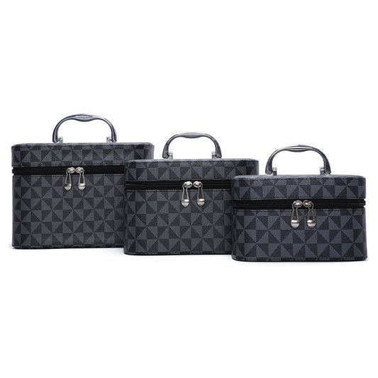 Set of 3 Monogram Cosmetic Case Black Zip Closure Silvertone hardware