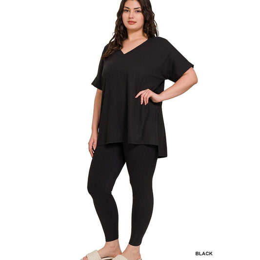 Comfortable Women's Plus Brushed Microfiber Loungewear Set in Black