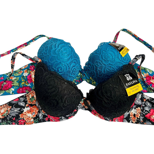 FAYLINA WOMEN'S LOT OF 2 PADDED LACE BRA SIZE 38B MULTICOLOR