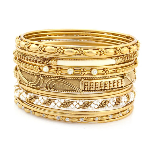 MADE IN INDIA FASHION 16 PIECE BANGLE SET GOLD TONE AND CREAM