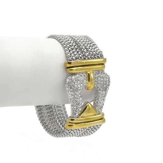 Women's Art Deco Buckle Pave Crystal Two Tone Multi Strand Bracelet