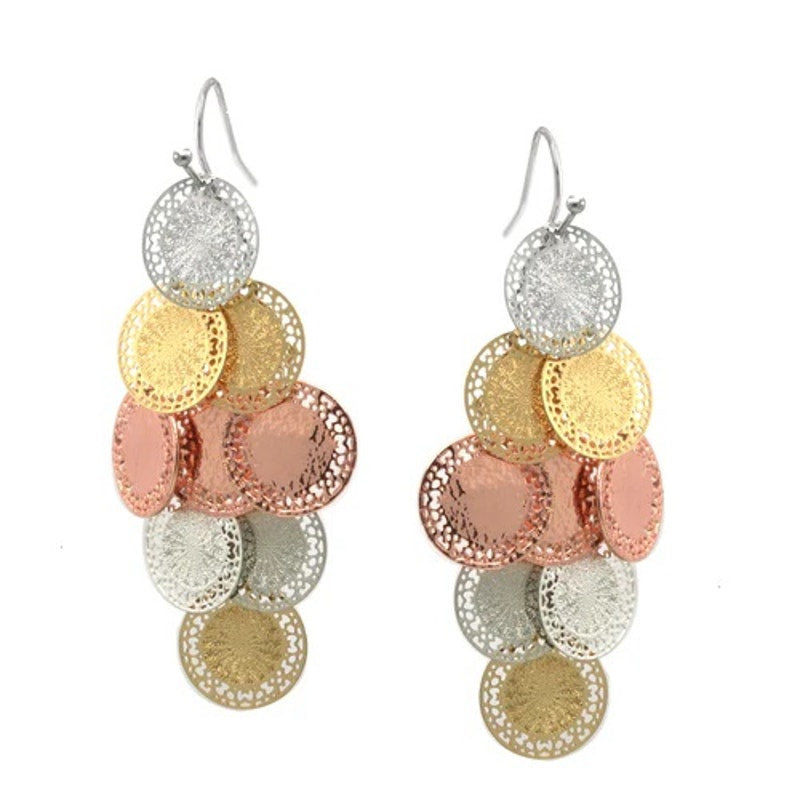 WOMEN'S FASHION TRI-TONE MULTI CIRCLE DANGLE EARRINGS