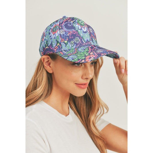 Women's Purple Floral and Paisley Print Baseball Cap