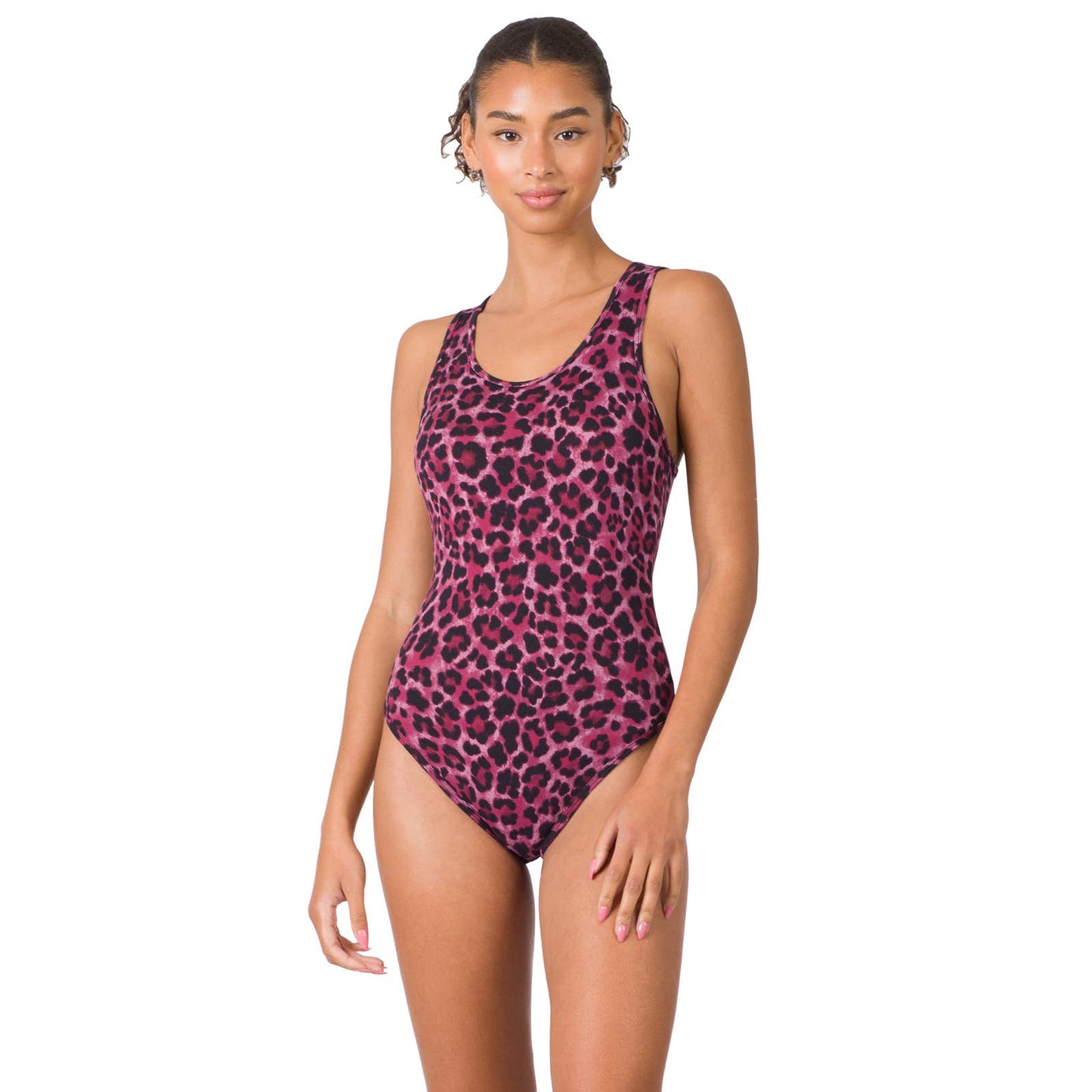 ZENANA WOMEN'S BRUSHED DTY LEOPARD RACER BACK TANK BODYSUIT