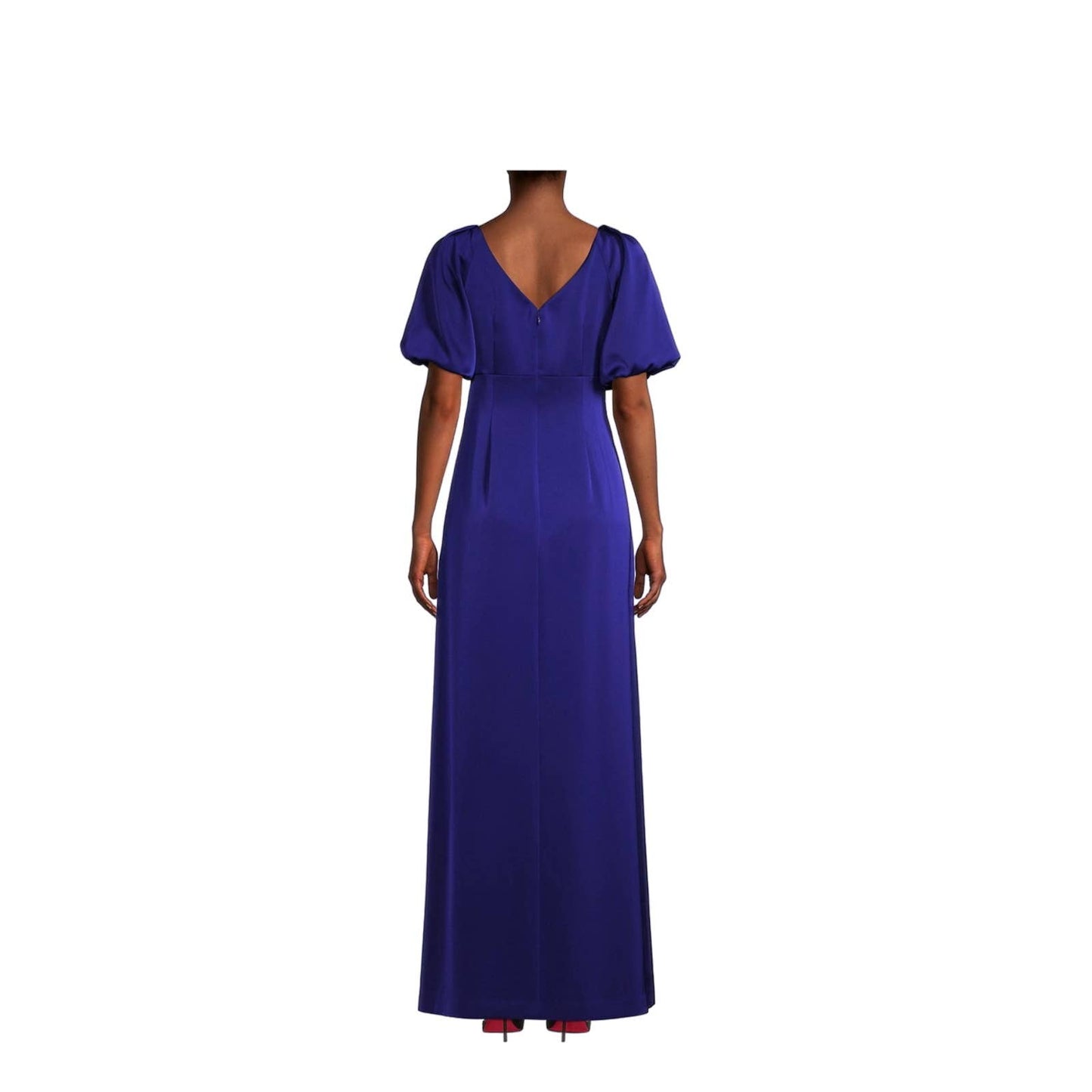 Aidan Mattox Puffed Sleeve Satin Evening Gown Saphire Blue Size 4