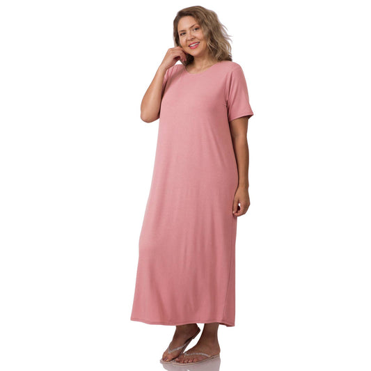 WOMEN'S PLUS T-SHIRT SHORT SLEEVE ROUND NECK MAXI DRESS LIGHT ROSE