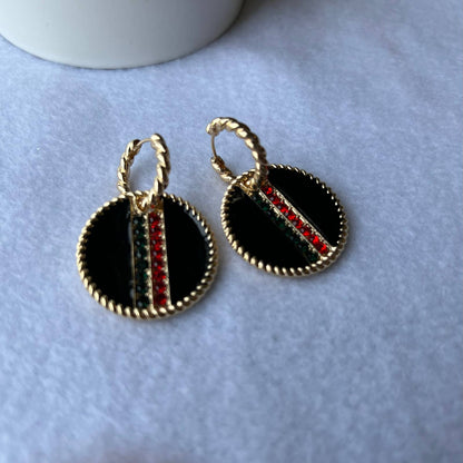 BLACK STRIPE CHARM TWISTED GOLD HOOPS