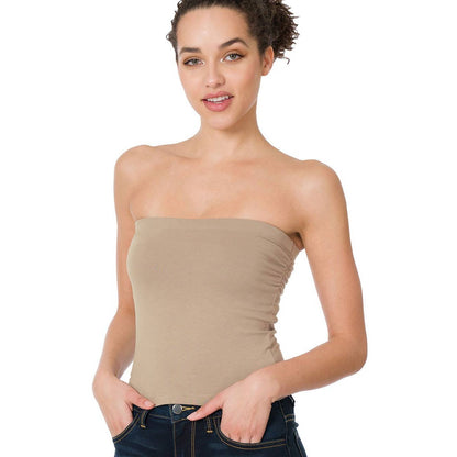 WOMEN'S CASUAL STRAPLESS BANDEAU COTTON TUBE TOP BUILT-IN LAYER BRA CORAL