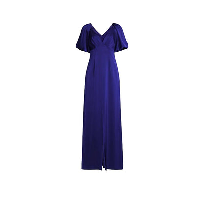 Aidan Mattox Puffed Sleeve Satin Evening Gown Saphire Blue Size 4