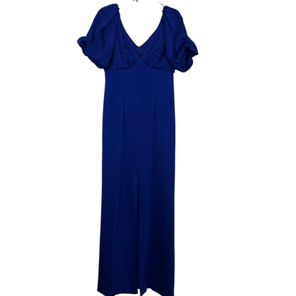 Aidan Mattox Puffed Sleeve Satin Evening Gown Saphire Blue Size 4