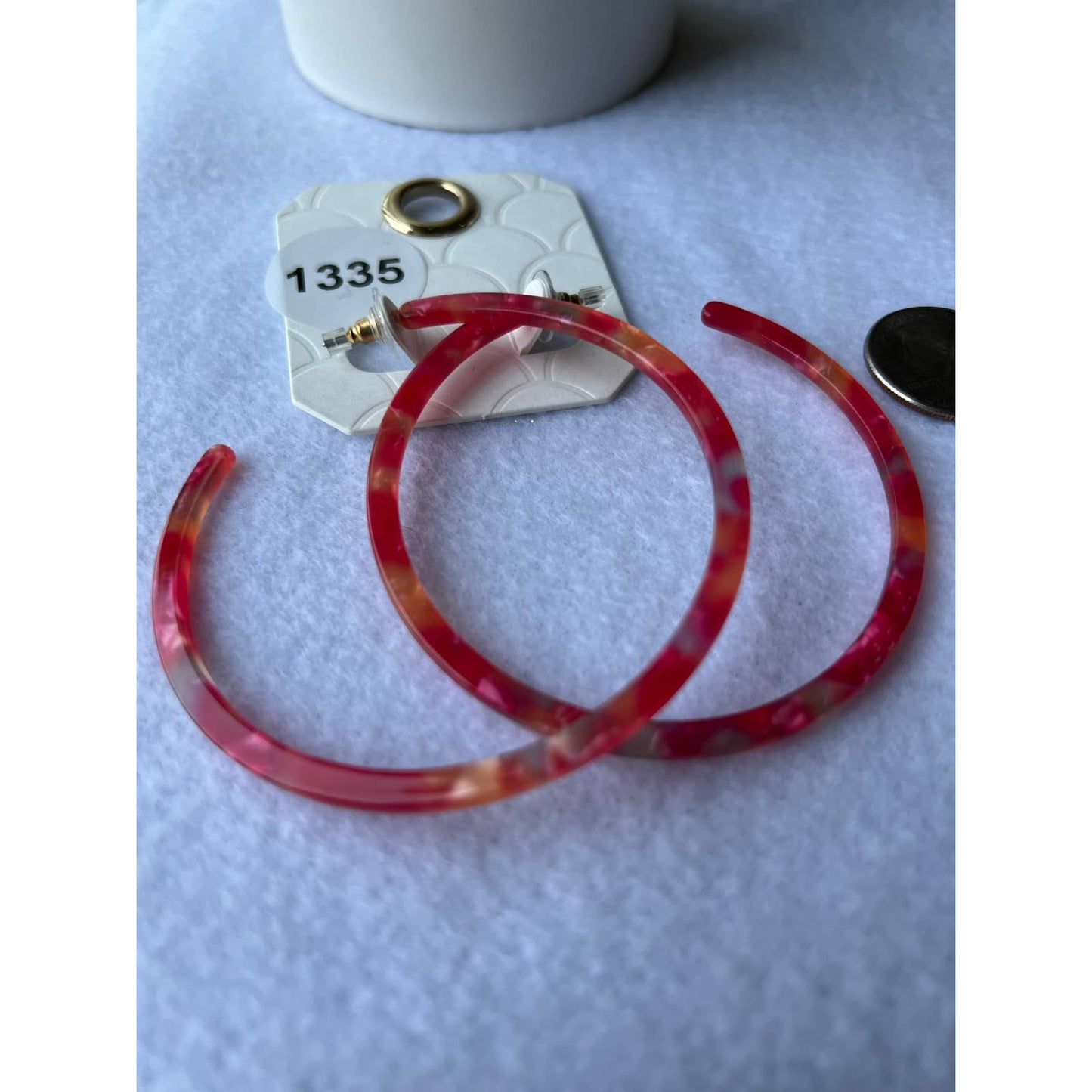 Acrylic 3" Red and Pink Hoop Earrings