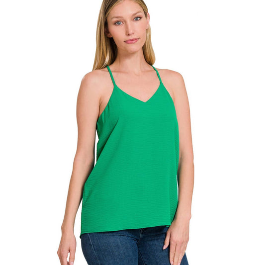 ZENANA WOMEN'S ADJUSTABLE STRAP V-NECK CAMI TOP KELLY GREEN