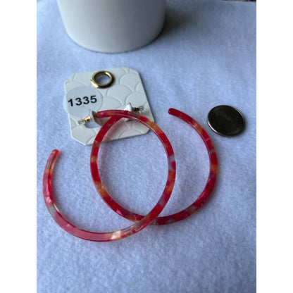 Acrylic 3" Red and Pink Hoop Earrings