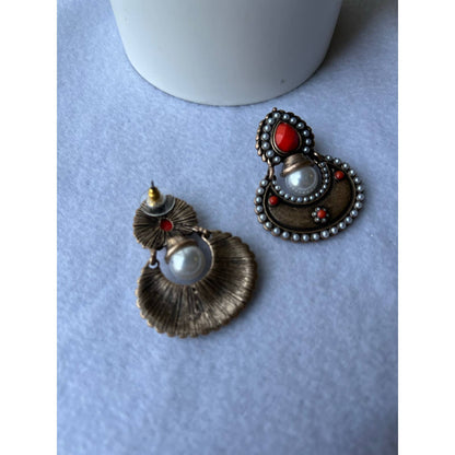 FASHION WOMEN ANTIQUE GOLD-TONE CORAL AND PEARL STUD EARRINGS NWT