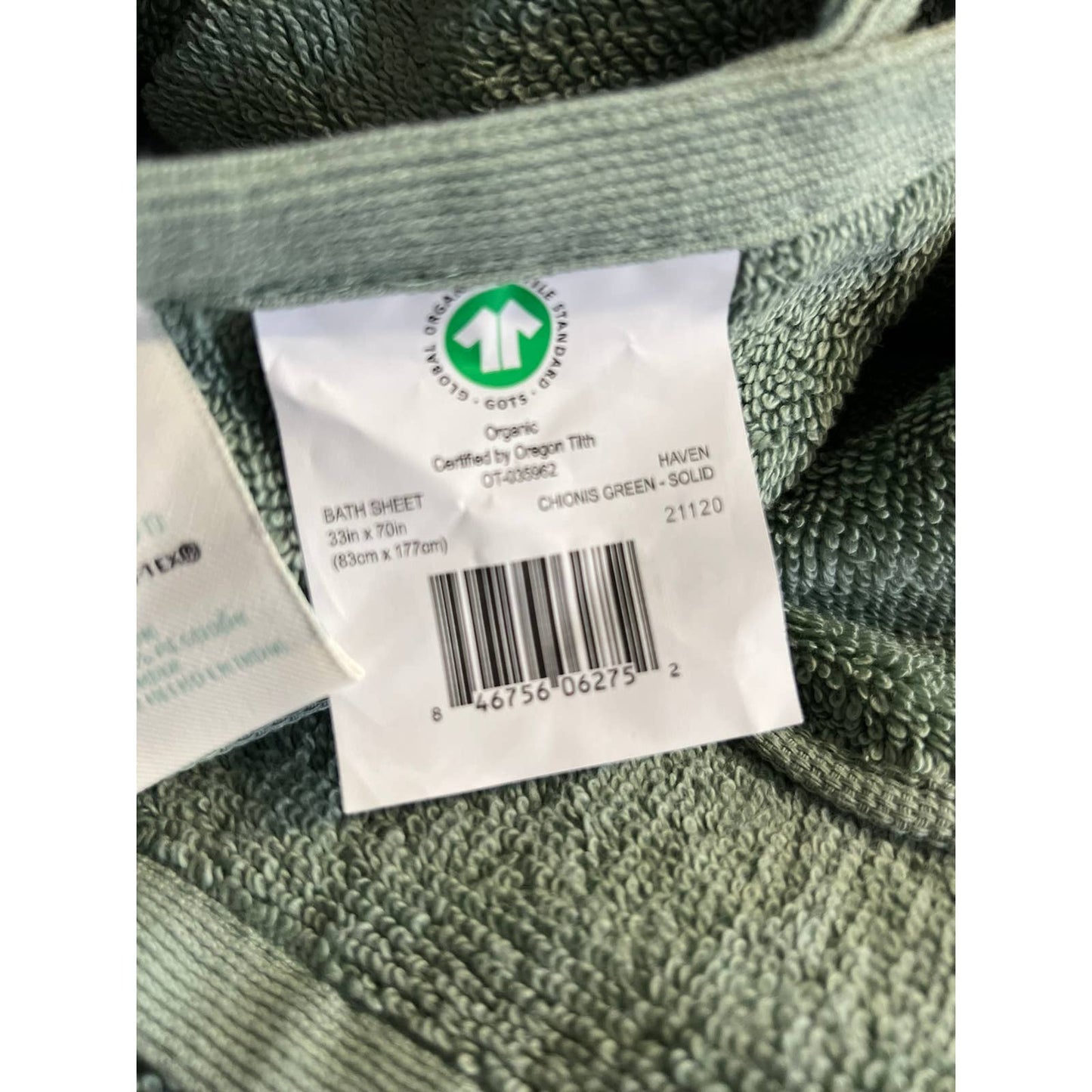 2 TOWELS HAVEN ORGANIC COTTON BATH SHEET CHIONIS GREEN NWT